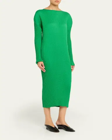 Issey Miyake Sleek Pleats Long-Sleeve Midi Dress | Thumbnail 4 Issey Miyake Sleek Pleats Long-Sleeve Midi Dress | Thumbnail 4