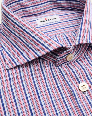 Kiton Men's Graph Check Cotton Dress Shirt | Thumbnail 2