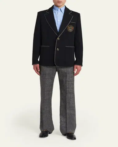 Valentino Garavani Men's Valentino Single Breasted Wool Jacket with Logo Patch | Thumbnail 2