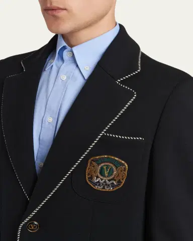 Valentino Garavani Men's Valentino Single Breasted Wool Jacket with Logo Patch | Thumbnail 5