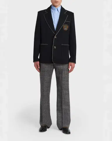 Valentino Garavani Men's Valentino Single Breasted Wool Jacket with Logo Patch | Thumbnail 6