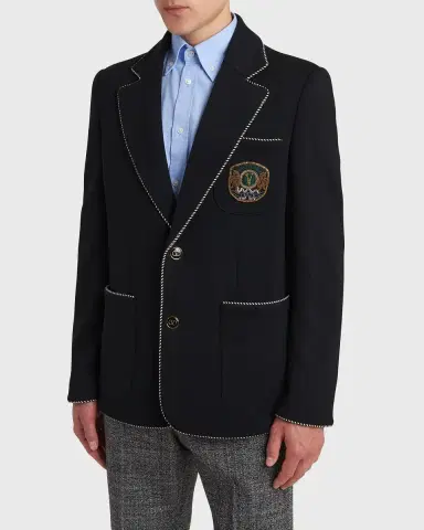 Valentino Garavani Men's Valentino Single Breasted Wool Jacket with Logo Patch | Thumbnail 8
