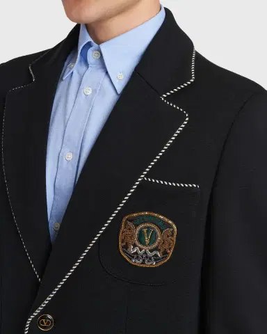 Valentino Garavani Men's Valentino Single Breasted Wool Jacket with Logo Patch | Thumbnail 9