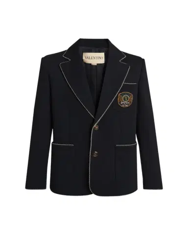 Valentino Garavani Men's Valentino Single Breasted Wool Jacket with Logo Patch | Thumbnail 1