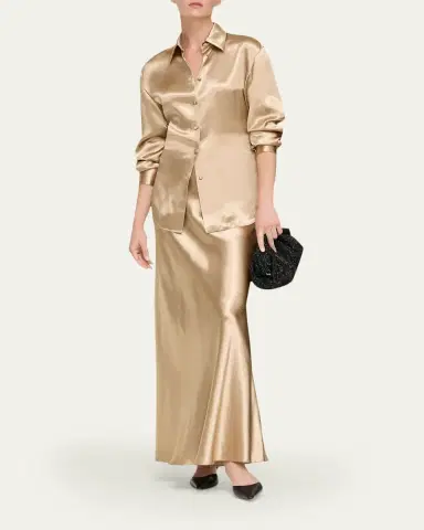 Lafayette 148 New York Cinched Button-Down Shiny Viscose Blouse | Thumbnail 2 Lafayette 148 New York Cinched Button-Down Shiny Viscose Blouse | Thumbnail 2