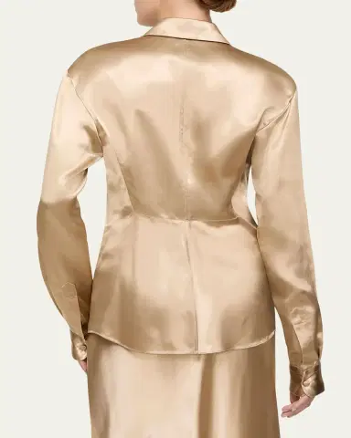 Lafayette 148 New York Cinched Button-Down Shiny Viscose Blouse | Thumbnail 3 Lafayette 148 New York Cinched Button-Down Shiny Viscose Blouse | Thumbnail 3