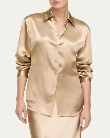 Lafayette 148 New York Cinched Button-Down Shiny Viscose Blouse | Thumbnail 4 Lafayette 148 New York Cinched Button-Down Shiny Viscose Blouse | Thumbnail 4