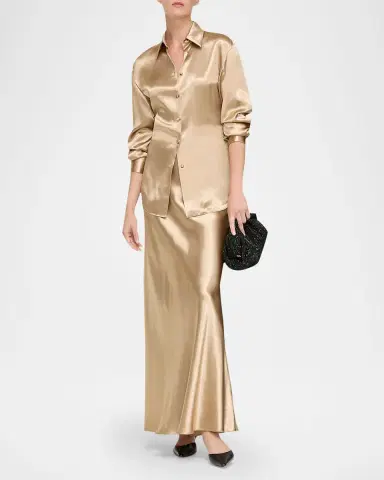Lafayette 148 New York Cinched Button-Down Shiny Viscose Blouse | Thumbnail 6 Lafayette 148 New York Cinched Button-Down Shiny Viscose Blouse | Thumbnail 6