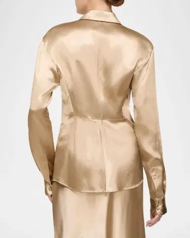 Lafayette 148 New York Cinched Button-Down Shiny Viscose Blouse | Thumbnail 7 Lafayette 148 New York Cinched Button-Down Shiny Viscose Blouse | Thumbnail 7