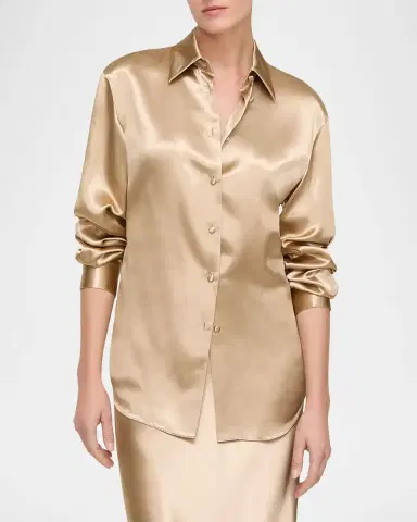 Lafayette 148 New York Cinched Button-Down Shiny Viscose Blouse | Thumbnail 8 Lafayette 148 New York Cinched Button-Down Shiny Viscose Blouse | Thumbnail 8