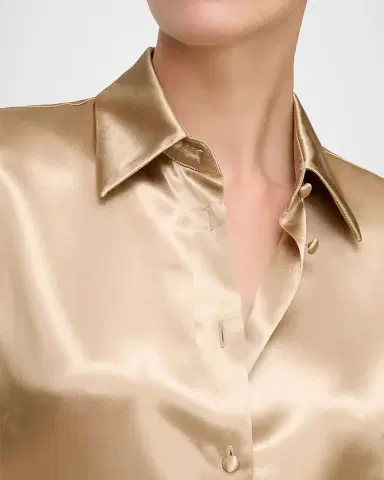Lafayette 148 New York Cinched Button-Down Shiny Viscose Blouse | Thumbnail 9 Lafayette 148 New York Cinched Button-Down Shiny Viscose Blouse | Thumbnail 9
