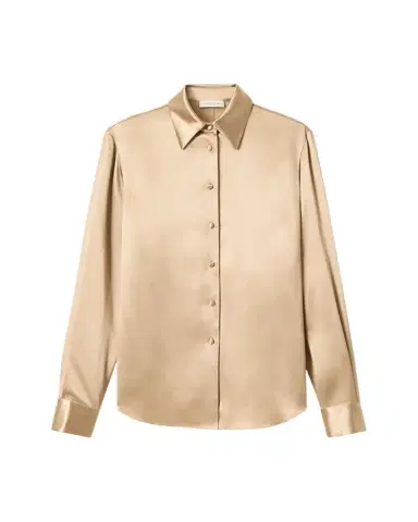 Lafayette 148 New York Cinched Button-Down Shiny Viscose Blouse | Thumbnail 1 Lafayette 148 New York Cinched Button-Down Shiny Viscose Blouse | Thumbnail 1