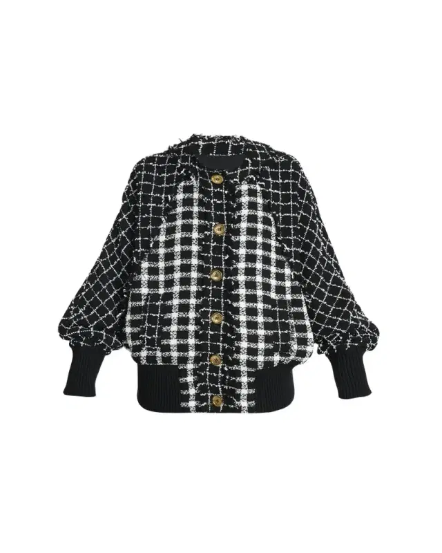 Mixed Tweed Oversized Bomber Jacket