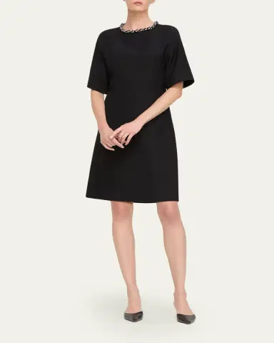 Lafayette 148 New York Rhinestone-Collar Crepe Shift Dress | Thumbnail 2