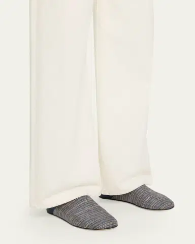 JW Anderson Babouche Collapsible-Heel Leather and Striped Linen Flats | Thumbnail 2 JW Anderson Babouche Collapsible-Heel Leather and Striped Linen Flats | Thumbnail 2