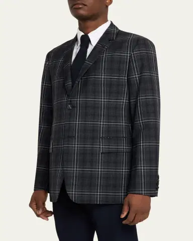 Thom Browne Men's Wool Windowpane Plaid Sport Coat | Thumbnail 4 Thom Browne Men's Wool Windowpane Plaid Sport Coat | Thumbnail 4