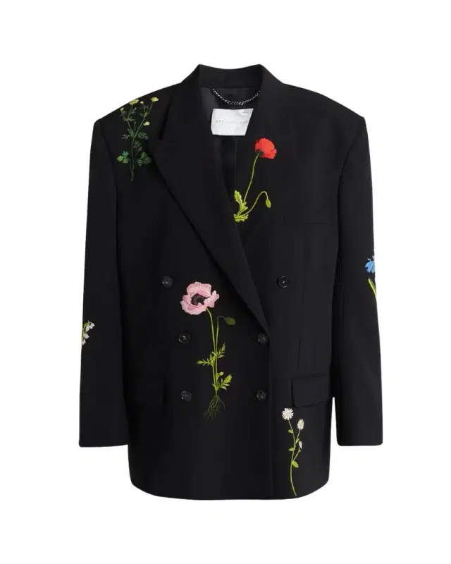 Floral Embroidered Double-Breasted Boyfriend Blazer