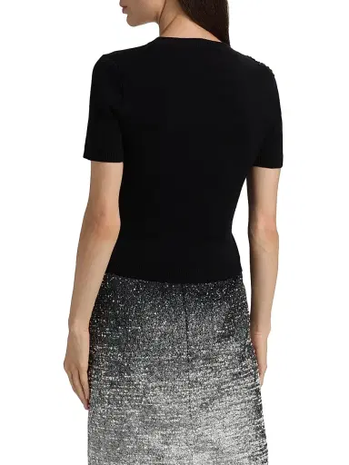 Oscar de la Renta Women's Beaded Feather-Embroidered Short-Sleeve Sweater | Thumbnail 5 Oscar de la Renta Women's Beaded Feather-Embroidered Short-Sleeve Sweater | Thumbnail 5