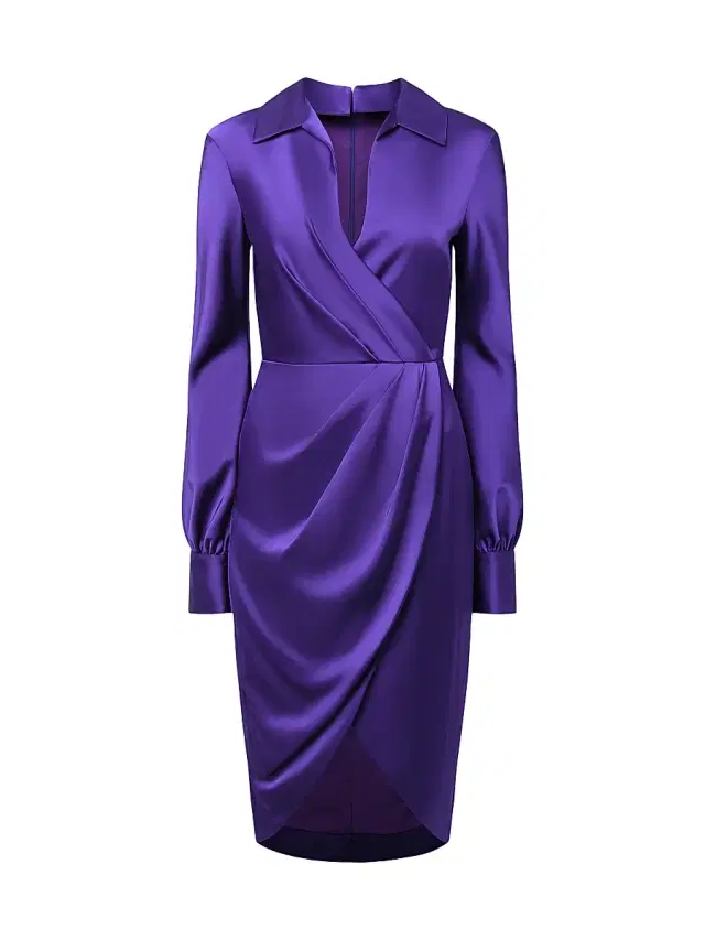 Theia Women's Steph Satin Sheath Shirtdress - Empress Violet