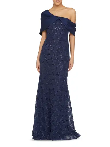 Theia Women's Anabella Textured Tulle Gown - Navy | Thumbnail 2