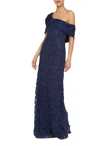 Theia Women's Anabella Textured Tulle Gown - Navy | Thumbnail 3