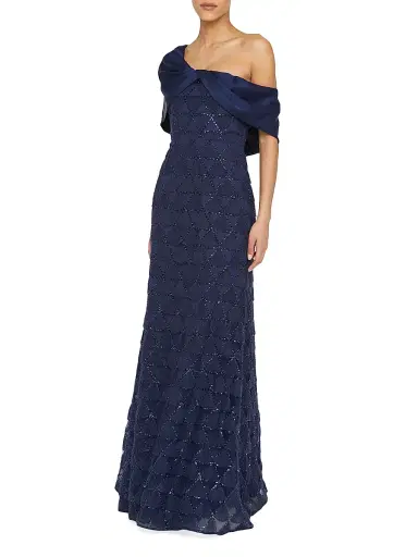 Theia Women's Anabella Textured Tulle Gown - Navy | Thumbnail 4