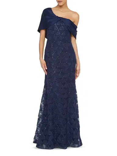 Theia Women's Anabella Textured Tulle Gown - Navy | Thumbnail 5