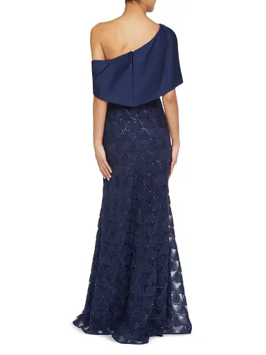 Theia Women's Anabella Textured Tulle Gown - Navy | Thumbnail 6