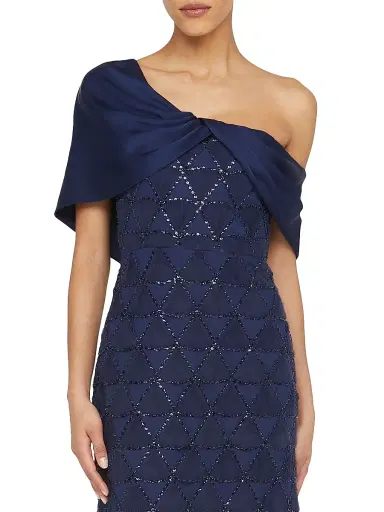 Theia Women's Anabella Textured Tulle Gown - Navy | Thumbnail 7