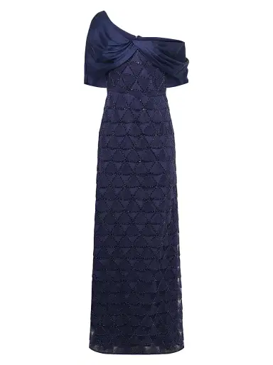 Theia Women's Anabella Textured Tulle Gown - Navy | Thumbnail 1