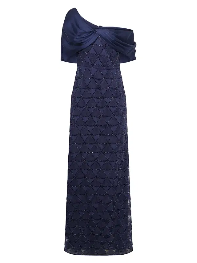 Theia Women's Anabella Textured Tulle Gown - Navy