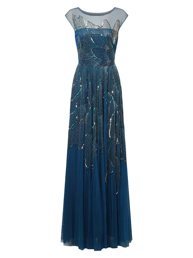Theia Women's Ava Beaded Cap-Sleeve Gown - Aquamarine