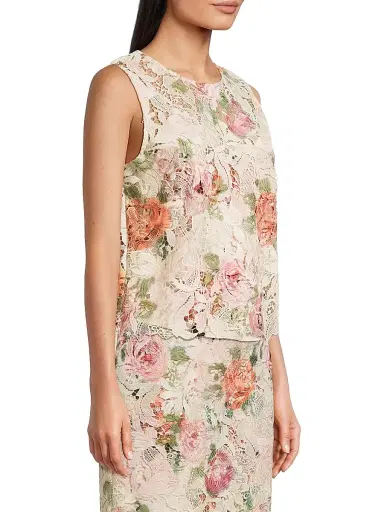 Ungaro Women's Remy Rose-Print Lace Blouse | Thumbnail 4