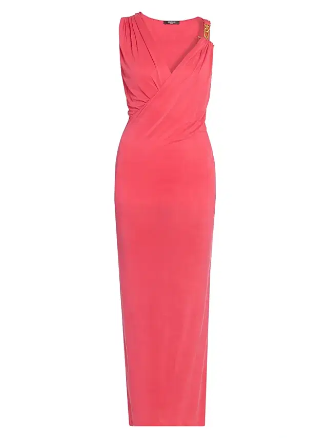 Women's Draped Surplice Gown - Fuchsia