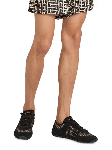 Balmain Men's Suede & Monogram Jacquard Racer Sneakers - Ivoire Noir | Thumbnail 2