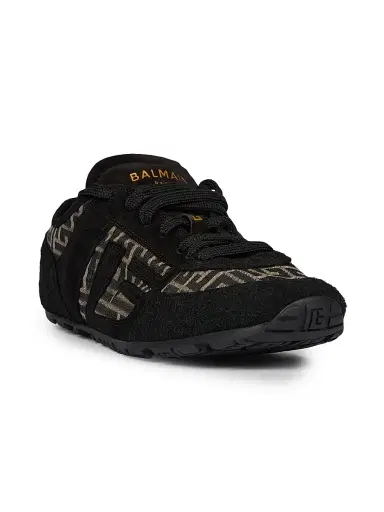 Balmain Men's Suede & Monogram Jacquard Racer Sneakers - Ivoire Noir | Thumbnail 3