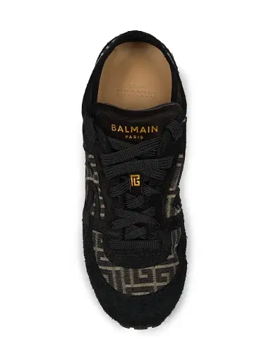 Balmain Men's Suede & Monogram Jacquard Racer Sneakers - Ivoire Noir | Thumbnail 5