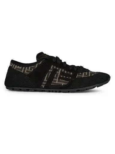 Balmain Men's Suede & Monogram Jacquard Racer Sneakers - Ivoire Noir | Thumbnail 1