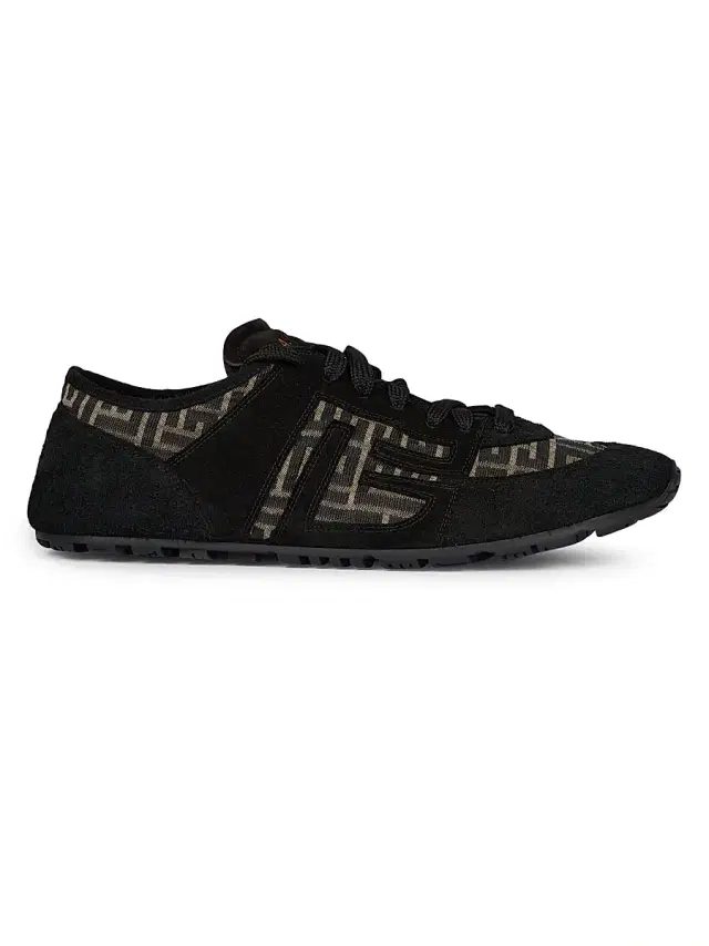 Men's Suede & Monogram Jacquard Racer Sneakers - Ivoire Noir