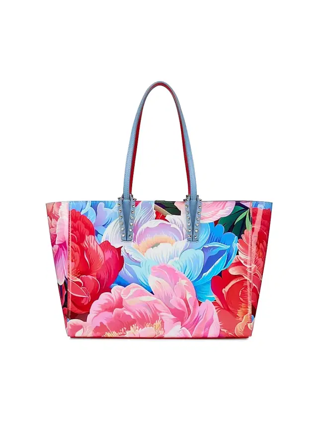 Women's Cabata  Peonies Printed Leather Tote Bag