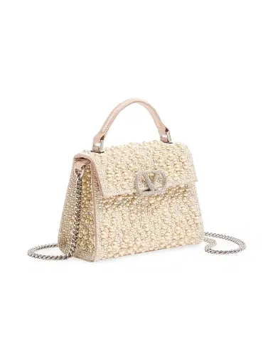 Valentino Garavani Women's VSling Mini Top Handle Bag with Pearls, Rhinestones and Jewel Logo - Cream | Thumbnail 4