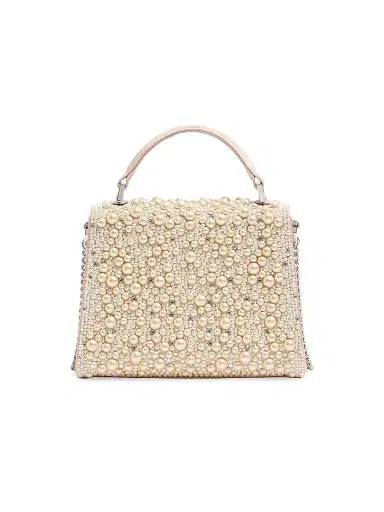 Valentino Garavani Women's VSling Mini Top Handle Bag with Pearls, Rhinestones and Jewel Logo - Cream | Thumbnail 6
