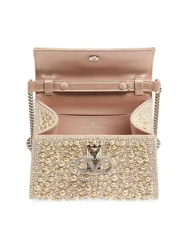 Valentino Garavani Women's VSling Mini Top Handle Bag with Pearls, Rhinestones and Jewel Logo - Cream | Thumbnail 7