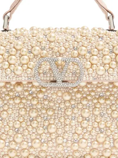 Valentino Garavani Women's VSling Mini Top Handle Bag with Pearls, Rhinestones and Jewel Logo - Cream | Thumbnail 8