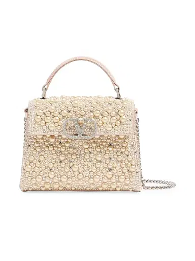 Valentino Garavani Women's VSling Mini Top Handle Bag with Pearls, Rhinestones and Jewel Logo - Cream | Thumbnail 1