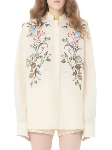 Valentino Garavani Women's Embroidered Linen Shirt - Ivory - Size 2 | Thumbnail 2 Valentino Garavani Women's Embroidered Linen Shirt - Ivory - Size 2 | Thumbnail 2