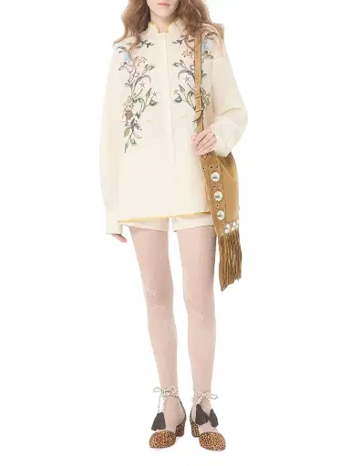 Valentino Garavani Women's Embroidered Linen Shirt - Ivory - Size 2 | Thumbnail 7 Valentino Garavani Women's Embroidered Linen Shirt - Ivory - Size 2 | Thumbnail 7