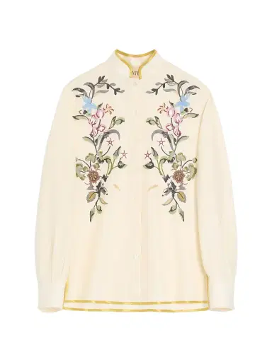 Valentino Garavani Women's Embroidered Linen Shirt - Ivory - Size 2 | Thumbnail 1 Valentino Garavani Women's Embroidered Linen Shirt - Ivory - Size 2 | Thumbnail 1