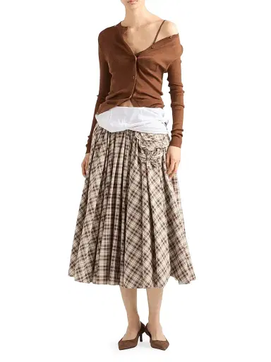 Prada Women's Embroidered Checked Poplin Dress - Beige Khaki - Size 8 | Thumbnail 2 Prada Women's Embroidered Checked Poplin Dress - Beige Khaki - Size 8 | Thumbnail 2