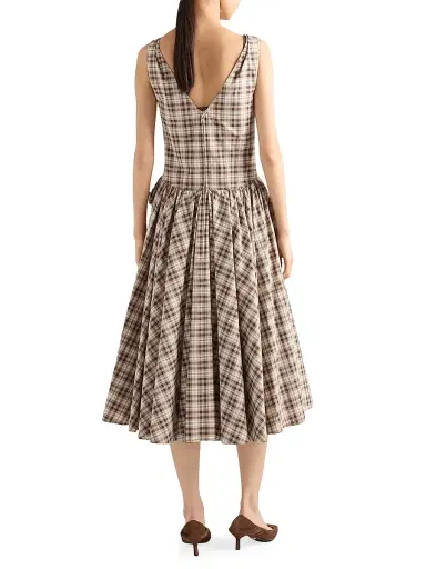 Prada Women's Embroidered Checked Poplin Dress - Beige Khaki - Size 8 | Thumbnail 3 Prada Women's Embroidered Checked Poplin Dress - Beige Khaki - Size 8 | Thumbnail 3